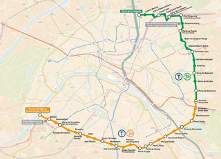 Mapa da rede de bondes, electrico, tram, tramway de Paris