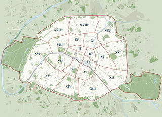 Mapa dos distritos (arrondissements) de Paris
