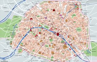 Mapa turistico de museus, pontos turísticos, lugares turísticos, monumentos e atrações de Paris